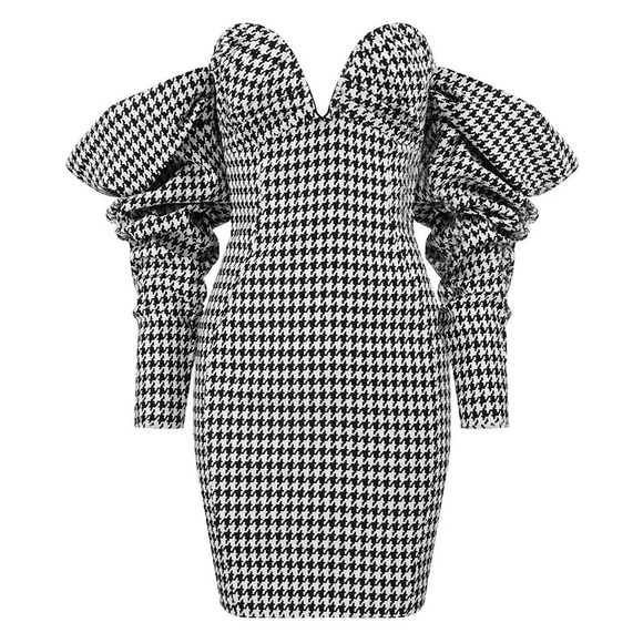 Women’s Halter Sleeve houndstooth dress - Picture 9 of 16